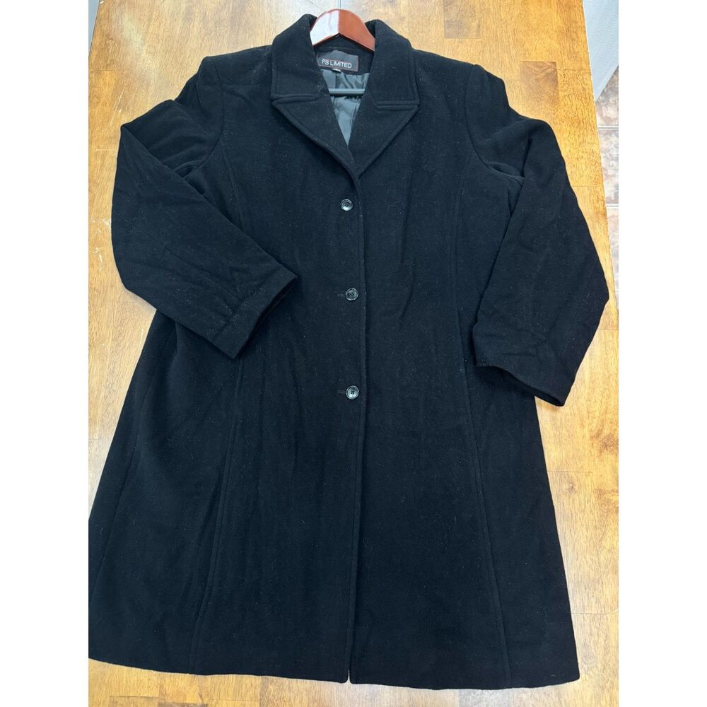 Womens XL Black 80% Wool Long Coat Quiet Luxury Old Money Minimalist Overcoat